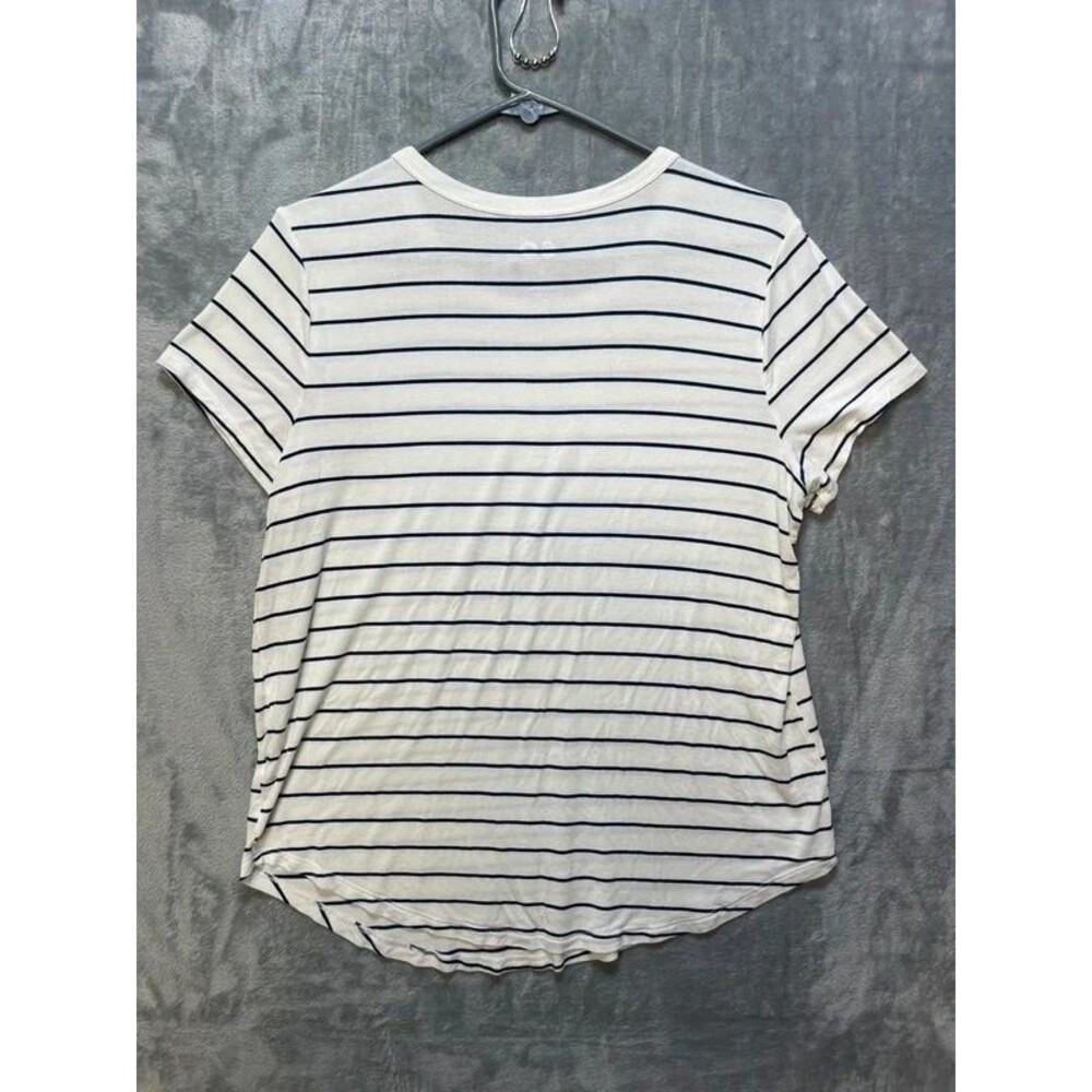 SO Womens Striped T Shirt White Navy Blue Short Sleeve Crewneck Size Large - Picture 2 of 6